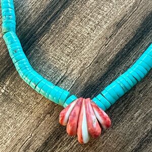 Turquoise and Coral Beaded Necklace